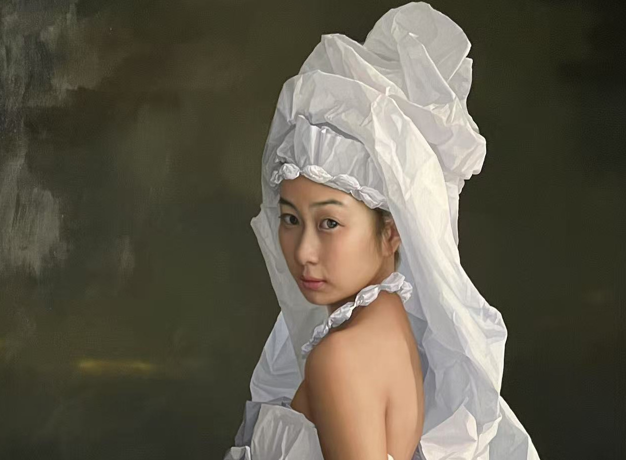 Zeng Chuanxing - white Paper Bride, 2025, oil on canvas, 150 x 90 cm